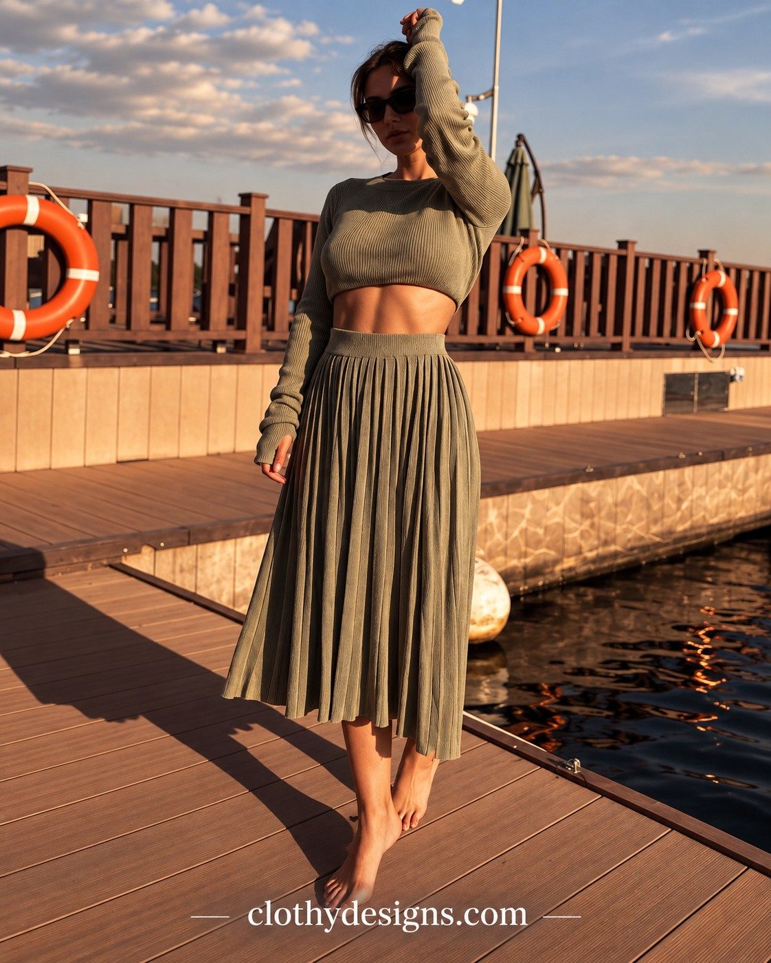 Solid Cropped Sweater & Split Midi Skirt Set – Women’s Button-Up Two-Piece Winter Outfit